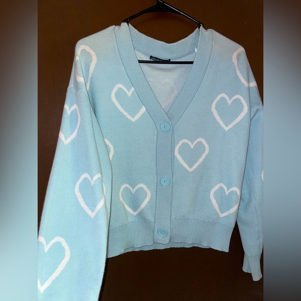 Womens Blue And White Heart Sweater